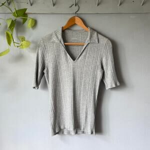 Everlane ribbed polo top grey (S)